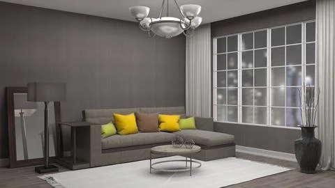 Interior with sofa. 3d illustration Stock Photos