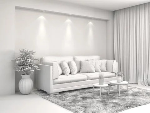 Interior with sofa and CAD wireframe mesh. 3d illustration Stock Illustration