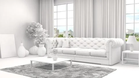 Interior with sofa and CAD wireframe mesh. 3d illustration Illustrazione stock