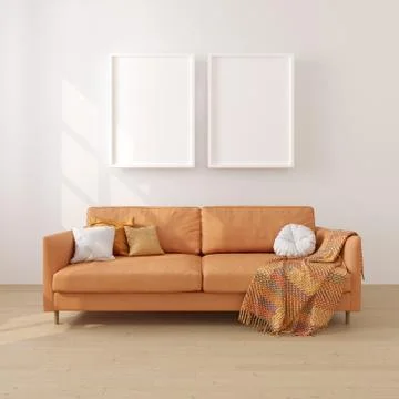Interior with Sofa and empty frame of picture,3d illustration,3d Rendering. Stock Illustration