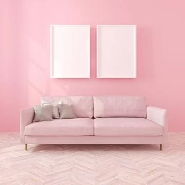 Interior with Sofa and empty frame of picture,3d illustration,3d Rendering. Stock Illustration