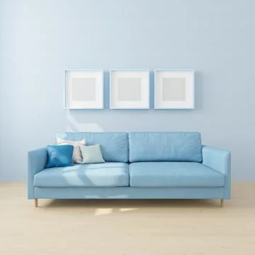 Interior with Sofa and empty frame of picture,3d illustration,3d Rendering. Stock Illustration