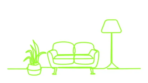 Interior, sofa, couch and floor lamp outline self drawing animation. Line art. Stock Footage 235966711
