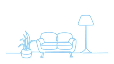 Interior, sofa, couch and floor lamp outline self drawing animation. Line art. Stock Footage 235966718