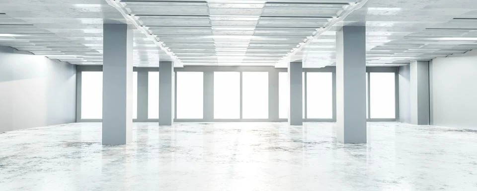 Interior space of modern empty office interior white conrete surface 3d render Stock Illustration