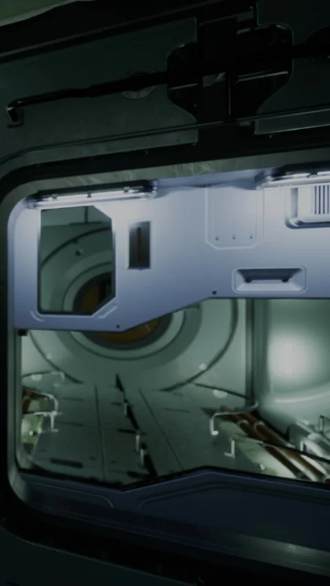 Interior of a spacecraft with control panel and space features visible Stock Footage 334172532