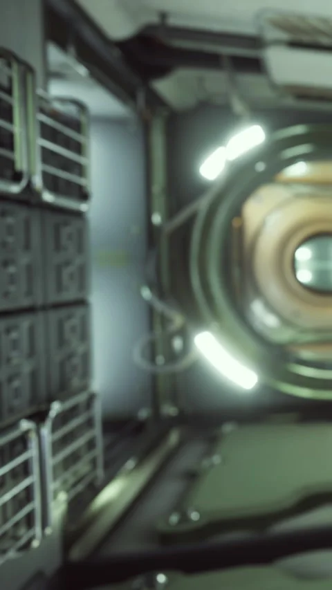 Interior of a spacecraft showing storage compartments and lighting effects Stock Footage 335093807