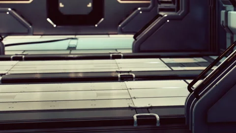 Interior of a spaceship showing empty bunk beds in a futuristic design Stock Footage 342047016