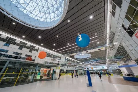 Interior of spacious modern hall of science park Stock Photos