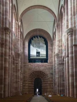 Interior of Speyer Cathedral with its pipe organ, Germany Stock Photos