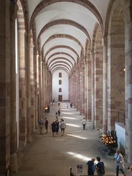 Interior of Speyer Cathedral with its side aisle, Germany Stock Photos