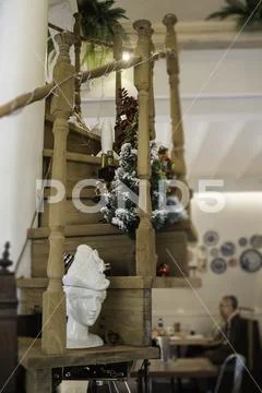 Interior spiral staircase made of wood Stock Photos