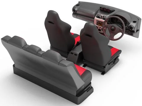Interior of a sports car. Interior elements on a white background. Stock Illustration