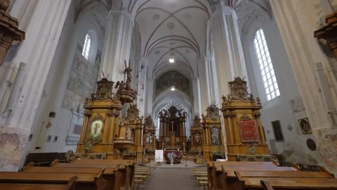 Interior of St. Bernardine’s Church, an example of Gothic architecture. Stock Footage 329180823
