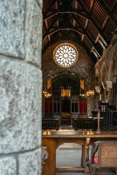 Interior of St Conan Kirk, a unique Scottish Highlands church Stock Photos