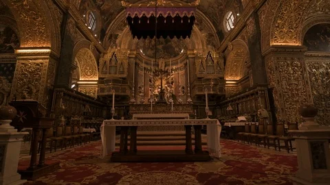 The interior of St John's co-cathedral in Valletta, Malta Stock Footage 107519594