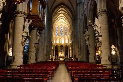Interior of St. Michael and St. Gudula Cathedral Stock Photos