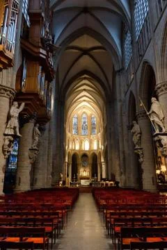 Interior of St. Michael and St. Gudula Cathedral Stock Photos