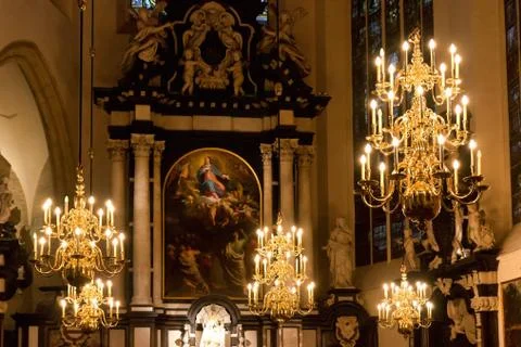 Interior of St. Michael and St. Gudula Cathedral Stock Photos