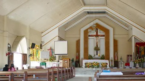 Interior of St Peter the Apostle Parish Church Danao Philippines, altar class Stock Photos