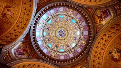 Interior of St. Stephen's Basilica Dome, Budapest, Hungary Stock Footage 341861468