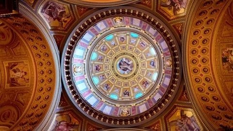 Interior of St. Stephen's Basilica Dome, Budapest, Hungary Stock Footage 341861595