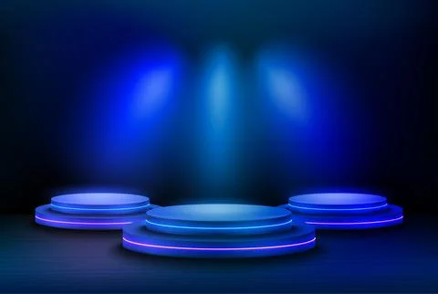Interior with stage and shining projectors. 3d vector illustration Stock Illustration
