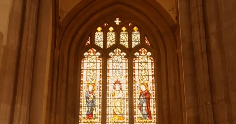 Interior With Stained Glass Window At St Mary The Virgin Church In Saffron Stock Footage 327328228