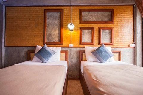 Interior standard room with bed Stock Photos