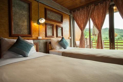 Interior standard room with bed Stock Photos