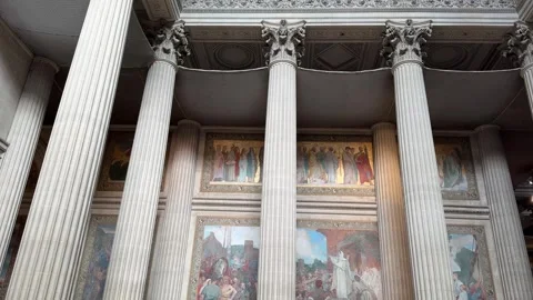 Interior Stone Pillars and Paintings in the Panthéon – Paris Vídeo Stock 321775299