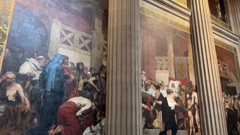 Interior Stone Pillars and Paintings in the Panthéon – Paris Stock-Footage 321775304