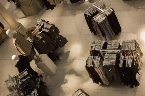 Interior of a store with branded items, antique building, top view Stock Photos