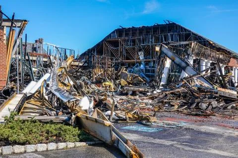 The interior structure of a building destroyed by fire Stock Photos