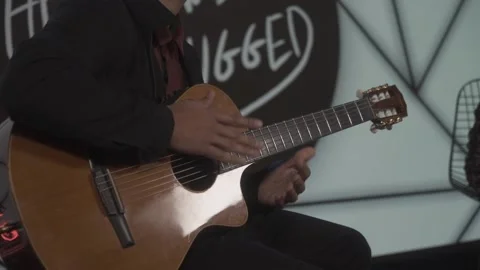 Interior Studio Acoustic Guitar Soundcheck Stock Footage 162771734