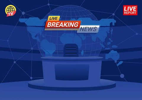 Interior studio for breaking news TV broadcasting with anchorman table Illustrazione stock