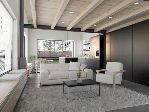 Interior study, lighting setting. 3d illustration Stock Illustration
