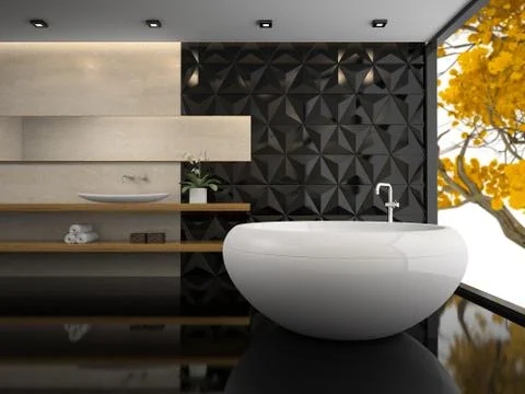 Interior of  stylish bathroom 3D rendering Stock Illustration