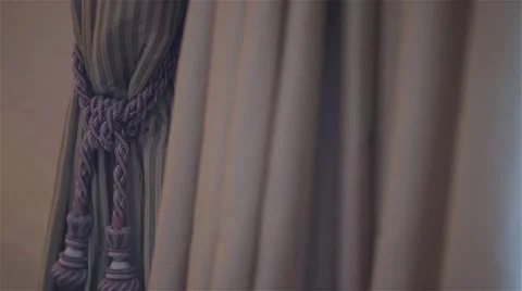 Interior. Stylish purple curtains. Camera slowly moving down. Stock Footage 62529402