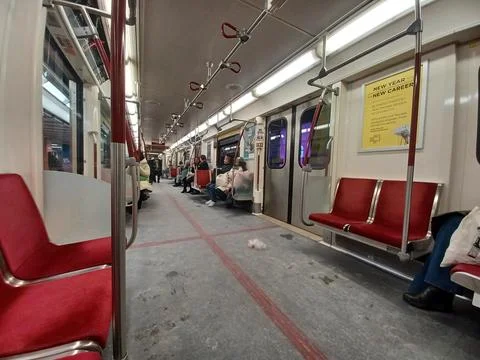 Interior of subway train car Stock Photos