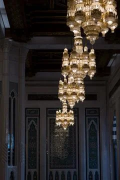 Interior of the Sultan Qaboos Grand Mosque Stock Photos