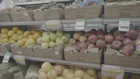The interior of a supermarket and some fruit in Buenos Aires, Argentina Stock-Footage 345141607