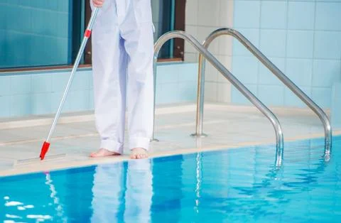 Interior Swimming Pool Cleaning. Stock Photos