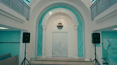 The interior of a synagogue at noon. Stock Footage 254511348