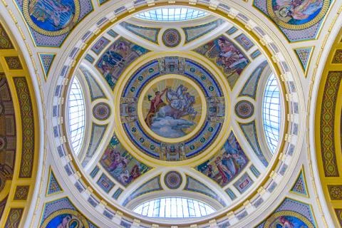 Interior of Szchenyi Thermal Bath in Budapest, Hungary, the largest medicinal Stock Photos