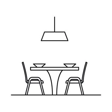 Interior with table in outline style Stock Illustration