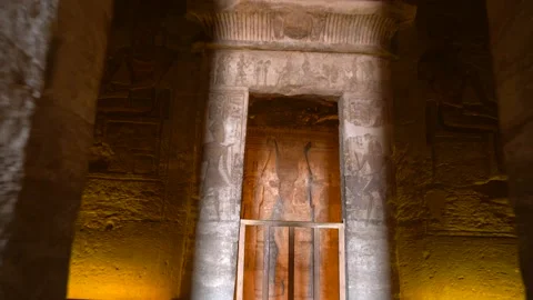 Interior of the temple of Nefertari next to the temple of Abu Simbel Stock Footage 142157658