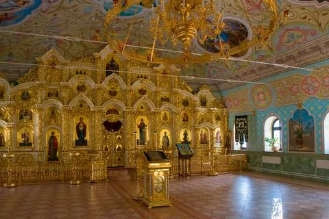The interior of the temple in the Nikolo-Solbinsky convent. Pereslavl distric Stock Photos