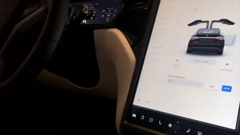 Interior of the Tesla car dashboard screen Stock-Footage 143697644