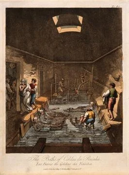 The interior of the thermal baths, Caldas da Rainha, Portugal. Coloured aqu.. Stock Illustration